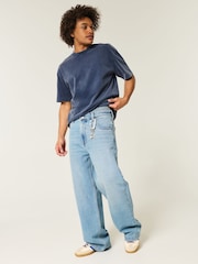 Hollister Blue 100% Cotton Acid Wash Boxy Crew Neck T-Shirt - Image 3 of 4