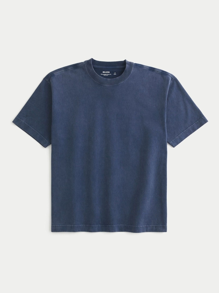 Hollister Blue 100% Cotton Acid Wash Boxy Crew Neck T-Shirt - Image 4 of 4