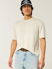 Hollister Cream Lightweight Knitted T-Shirt - Image 1 of 5