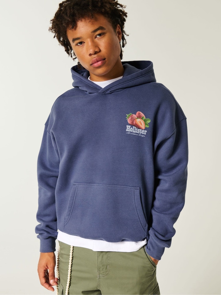 Hollister Blue Graphic Print Hoodie - Imagen 1 de 4