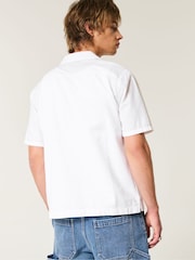Hollister Textured Button Down Seersucker Short Sleeve White Shirt - Image 2 of 4