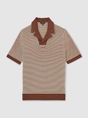 Reiss Tobacco Brown/ Off White Icarus Cotton Textured Knit Stripe Polo Shirt - Image 2 of 6