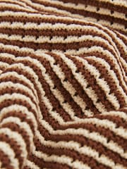 Reiss Tobacco Brown/ Off White Icarus Cotton Textured Knit Stripe Polo Shirt - Image 6 of 6