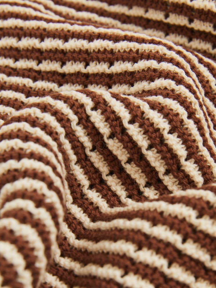 Reiss Tobacco Brown/ Off White Icarus Cotton Textured Knit Stripe Polo Shirt - Image 6 of 6