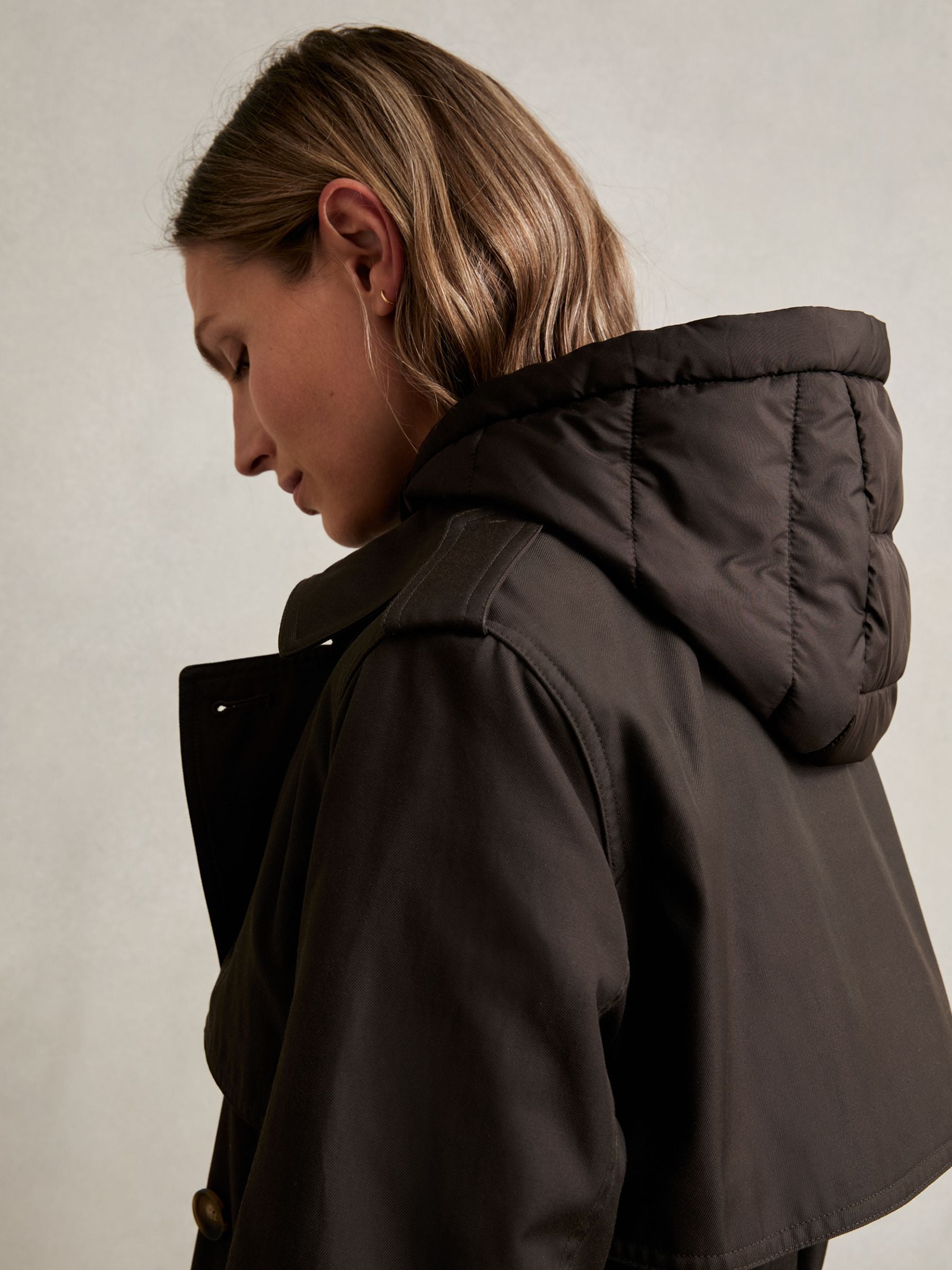 Buy Reiss Chocolate Brown Azura Hooded Insert Trench Coat from the