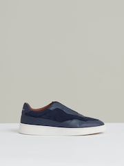 Reiss Navy Blue Lane Leather Elasticated-Lace Trainers - Image 1 of 4