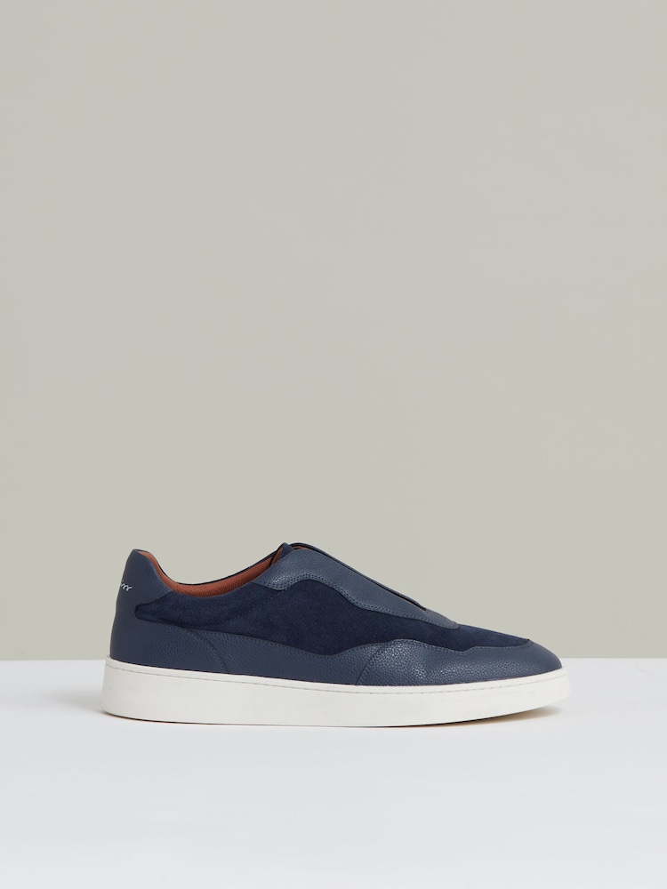 Reiss Navy Blue Lane Leather Elasticated-Lace Trainers - Image 1 of 4