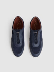 Reiss Navy Blue Lane Leather Elasticated-Lace Trainers - Image 2 of 4