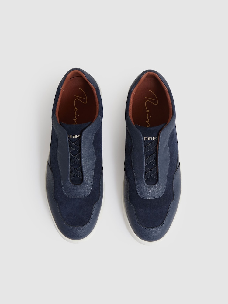 Reiss Navy Blue Lane Leather Elasticated-Lace Trainers - Image 2 of 4