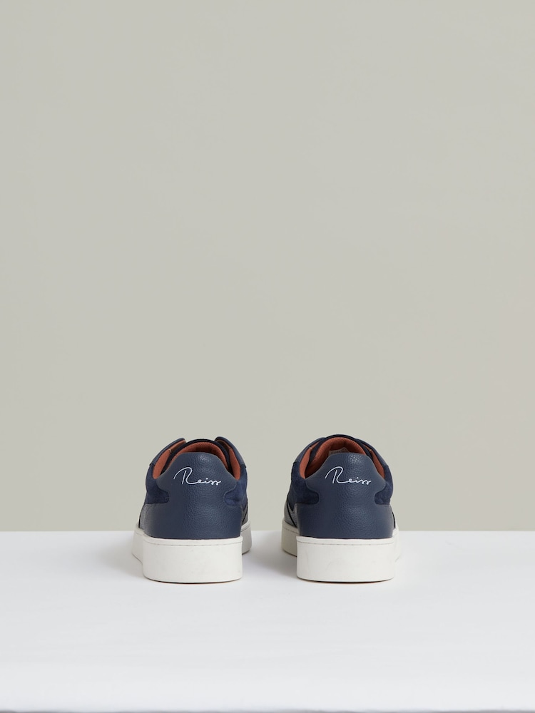 Reiss Navy Blue Lane Leather Elasticated-Lace Trainers - Image 3 of 4
