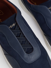 Reiss Navy Blue Lane Leather Elasticated-Lace Trainers - Image 4 of 4