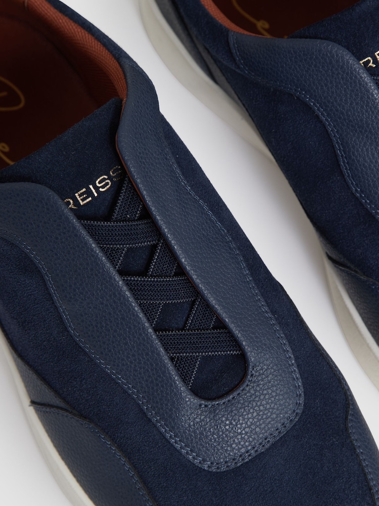Reiss Navy Blue Lane Leather Elasticated-Lace Trainers - Image 4 of 4