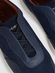 Reiss Navy Blue Cruz Grained Leather Elasticated Lace Trainers - Image 5 of 6
