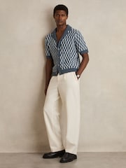 Reiss Airforce Blue/Soft Blue Robbie Cotton Checkerboard-Knit Shirt - Image 1 of 6