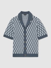 Reiss Airforce Blue/Soft Blue Robbie Cotton Checkerboard-Knit Shirt - Image 2 of 6