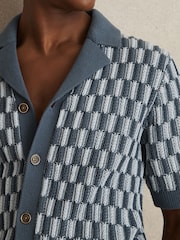 Reiss Airforce Blue/Soft Blue Robbie Cotton Checkerboard-Knit Shirt - Image 4 of 6
