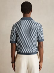Reiss Airforce Blue/Soft Blue Robbie Cotton Checkerboard-Knit Shirt - Image 5 of 6