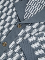 Reiss Airforce Blue/Soft Blue Robbie Cotton Checkerboard-Knit Shirt - Image 6 of 6