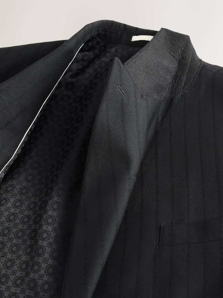 Black Double Breasted Textured Stripe Tuxedo Suit Jacket - Image 9 of 9 Black Double Breasted Textured Stripe Tuxedo Suit Jacket - Image 9 of 9