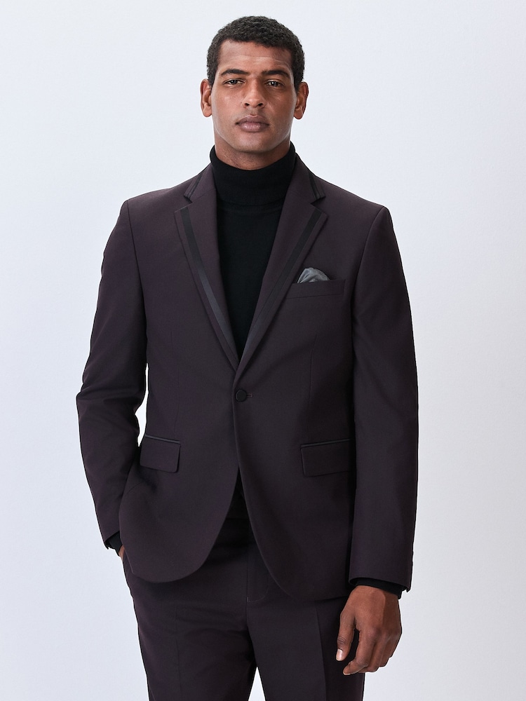 Burgundy Red Tailored Fit Inset Lapel Detail Tuxedo Suit Jacket - Image 1 of 10
