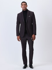 Burgundy Red Tailored Fit Inset Lapel Detail Tuxedo Suit Jacket - Image 3 of 10