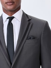 Charcoal Grey Skinny Fit Inset Lapel Detail Tuxedo Suit Jacket - Image 4 of 10