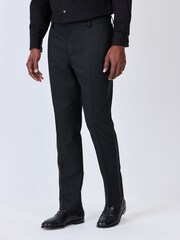 Black Slim Fit Jacquard Design Suit Trousers - Image 1 of 9