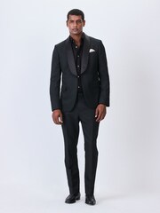 Black Slim Fit Jacquard Design Suit Trousers - Image 2 of 9