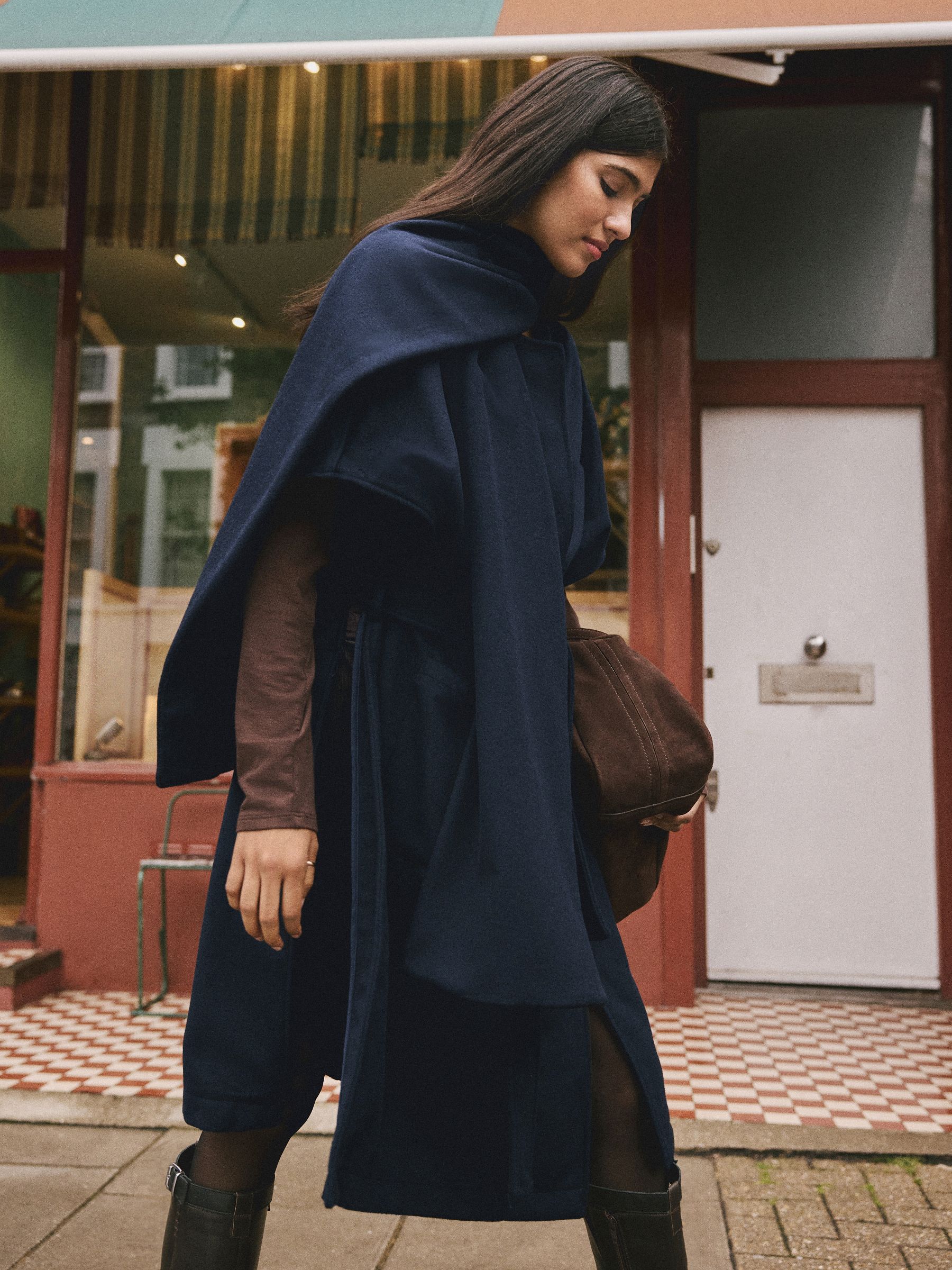 Buy Navy Wool Blend Longline Tie Waist Scarf Cape from Next Australia