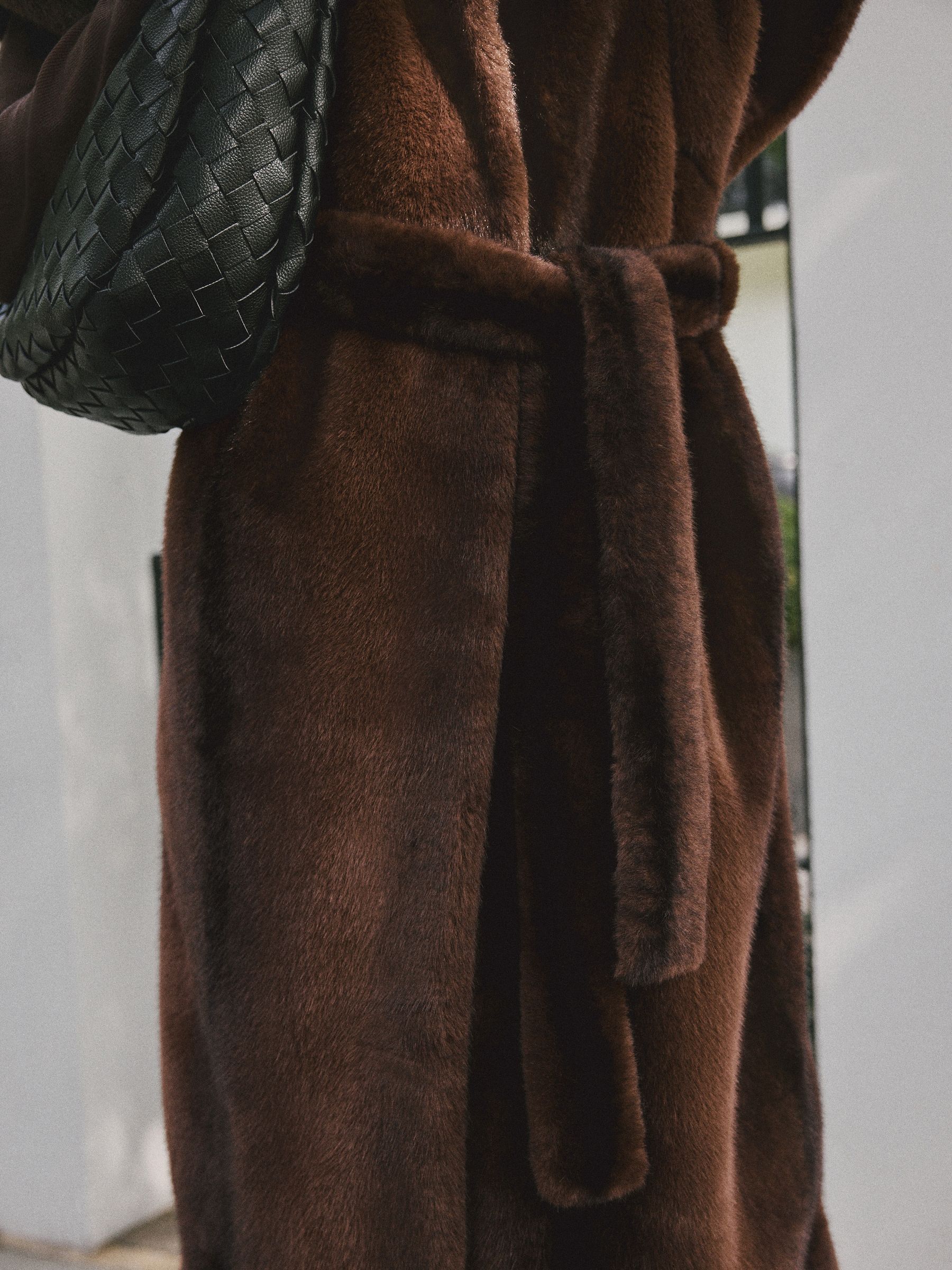 Buy Chocolate Brown Tie Waist Long Line Faux Fur Gilet from Next USA