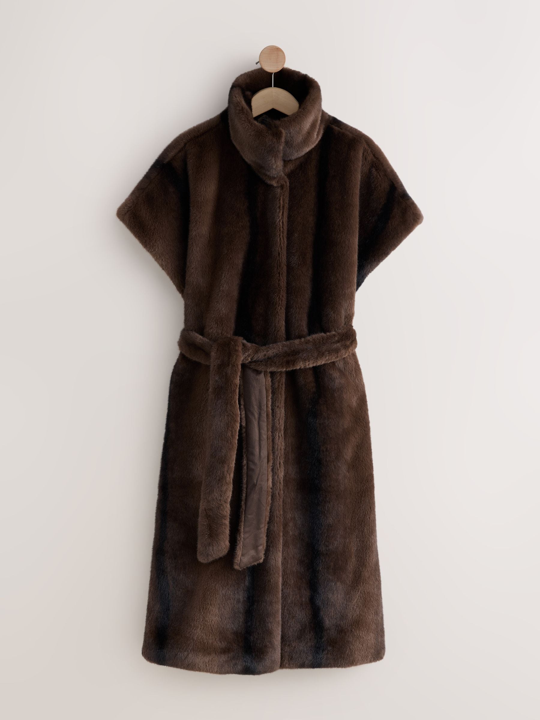 Buy Chocolate Brown Tie Waist Long Line Faux Fur Gilet from Next USA