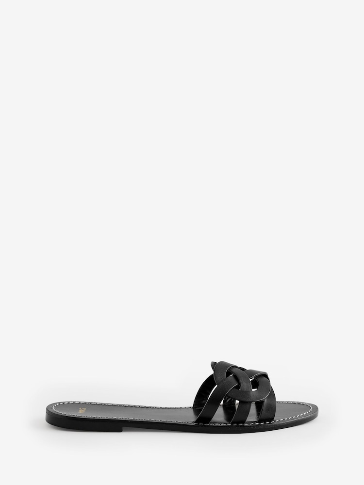 Mango Black Crossover Leather Sandals - Image 1 of 4