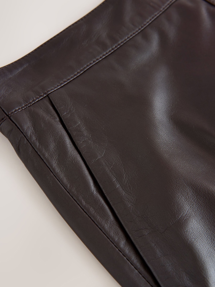 Chocolate Brown N. Premium Real Leather Pencil Skirt - Image 2 of 3