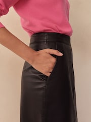 Chocolate Brown N. Premium Real Leather Pencil Skirt - Image 5 of 8