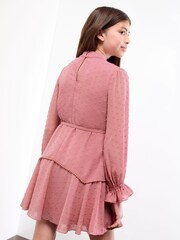 Lipsy Pink Long Sleeve Lace Yoke Dress (5-16yrs) - Image 4 of 4