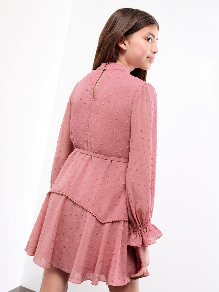 Lipsy Pink Long Sleeve Lace Yoke Dress (5-16yrs) - Image 4 of 4