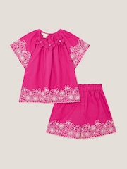 Monsoon Pink Embroidered Floral Top and Shorts Set - Image 1 of 3