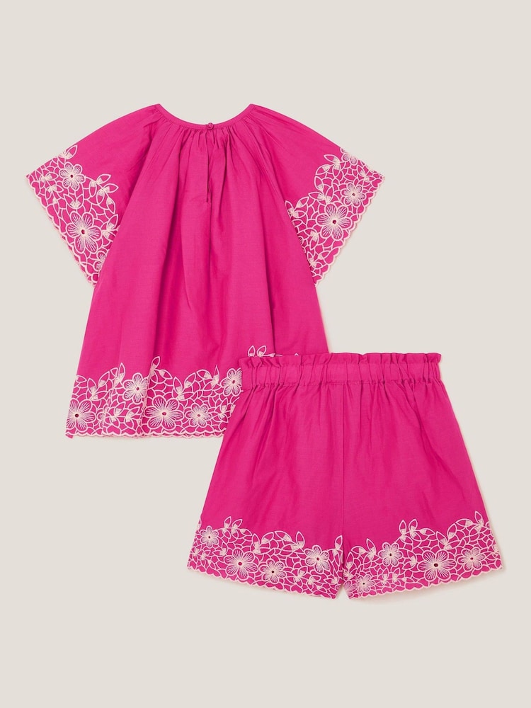 Monsoon Pink Embroidered Floral Top and Shorts Set - Image 2 of 3