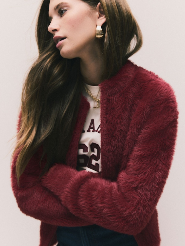 Burgundy Red Bear Zip-Up Bomber Jacket - Image 1 of 9 Burgundy Red Bear Zip-Up Bomber Jacket - Image 1 of 9