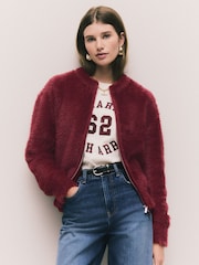 Burgundy Red Bear Zip-Up Bomber Jacket - Image 2 of 9