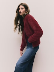 Burgundy Red Bear Zip-Up Bomber Jacket - Image 3 of 9