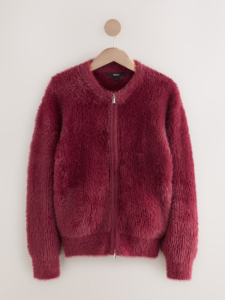 Buy Burgundy Red Teddy Bear Texture Zip-Up Bomber Jacket from Next USA