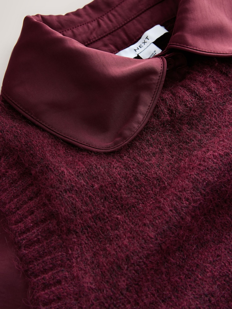 Burgundy Satin Shirt Layer Knitted Tank - Image 3 of 3