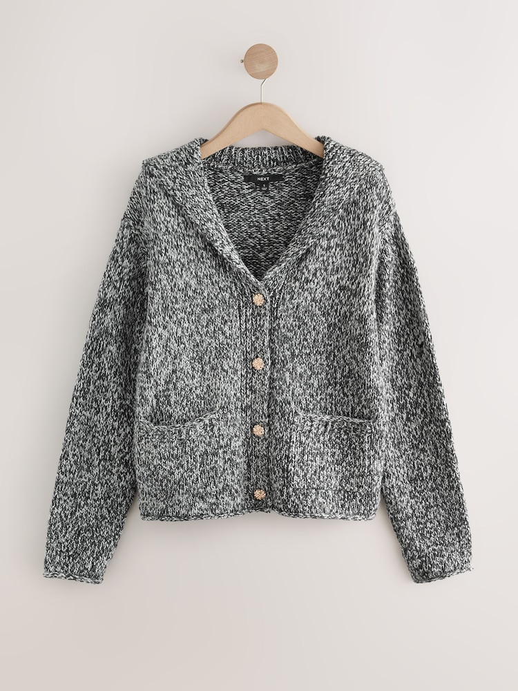 Monochrome Twist Knitted Pocket Cardigan With Wool - Image 1 of 3