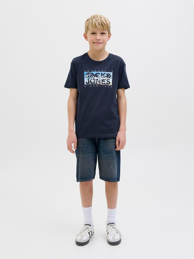 JACK & JONES Junior Blue Graphic Short Sleeve 100% Cotton T-Shirt - Image 1 of 6 JACK & JONES Junior Blue Graphic Short Sleeve 100% Cotton T-Shirt - Image 1 of 6