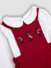 JoJo Maman Bébé Red 2-Piece Smocked Dungarees & Bodysuit Set - Image 8 of 9