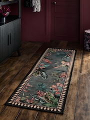 Charcoal Grey Washable Tropicial Border Runner - Image 1 of 5