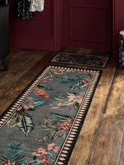 Charcoal Grey Washable Tropicial Border Runner - Image 2 of 5