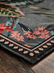 Charcoal Grey Washable Tropicial Border Runner - Image 3 of 5