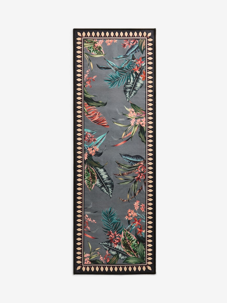 Charcoal Grey Washable Tropicial Border Runner - Image 5 of 5